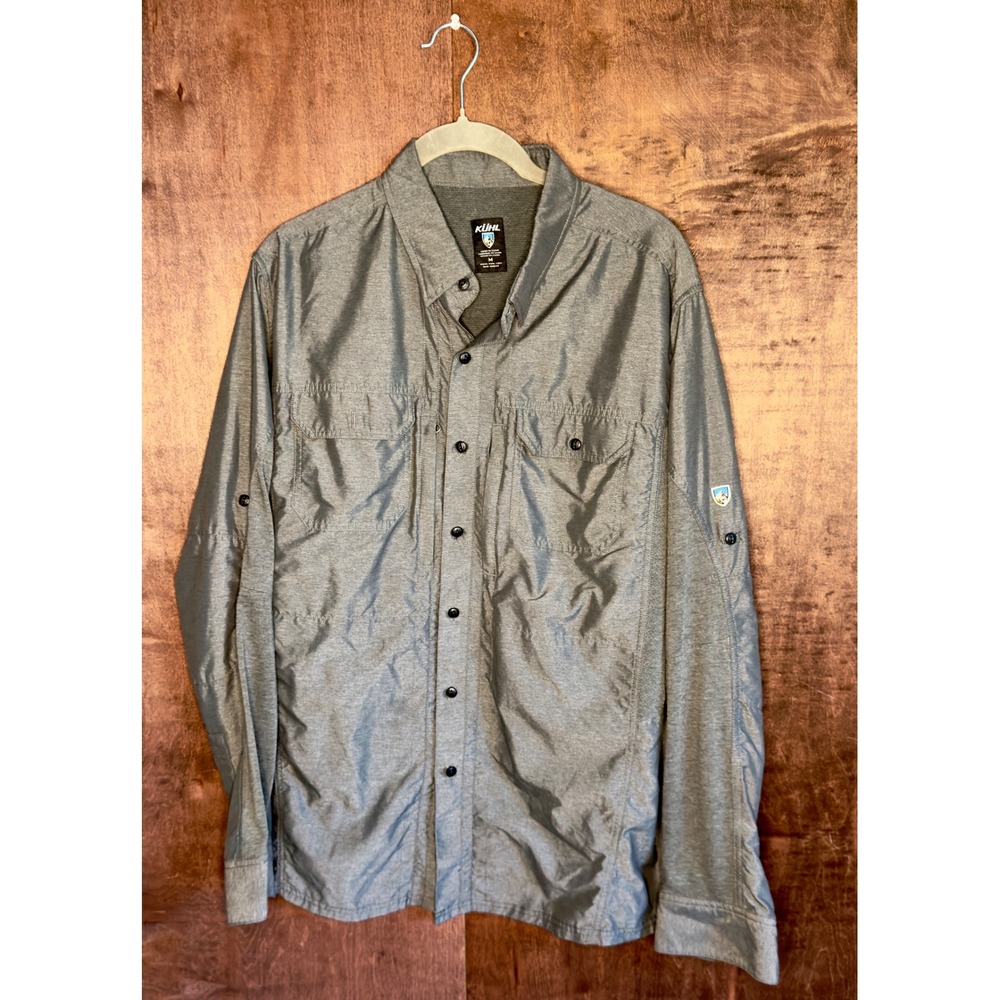 Kuhl Airspeed Shirt Mens Medium Gray Long Sleeve Button Down Hiking Technical